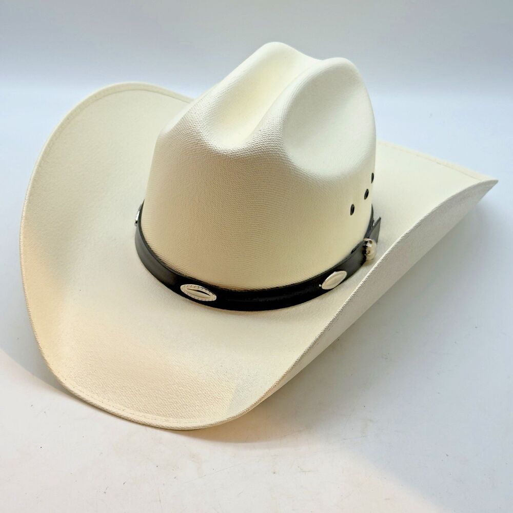 Western Express Natural Straw Western Cattleman Hat sz. 7 Silver Concho Hat Band